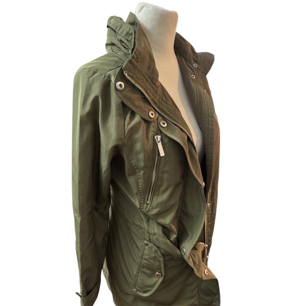 Michael Kors Olive Green Utility Anorak Jacket Hooded Zip-Front Coat, XS